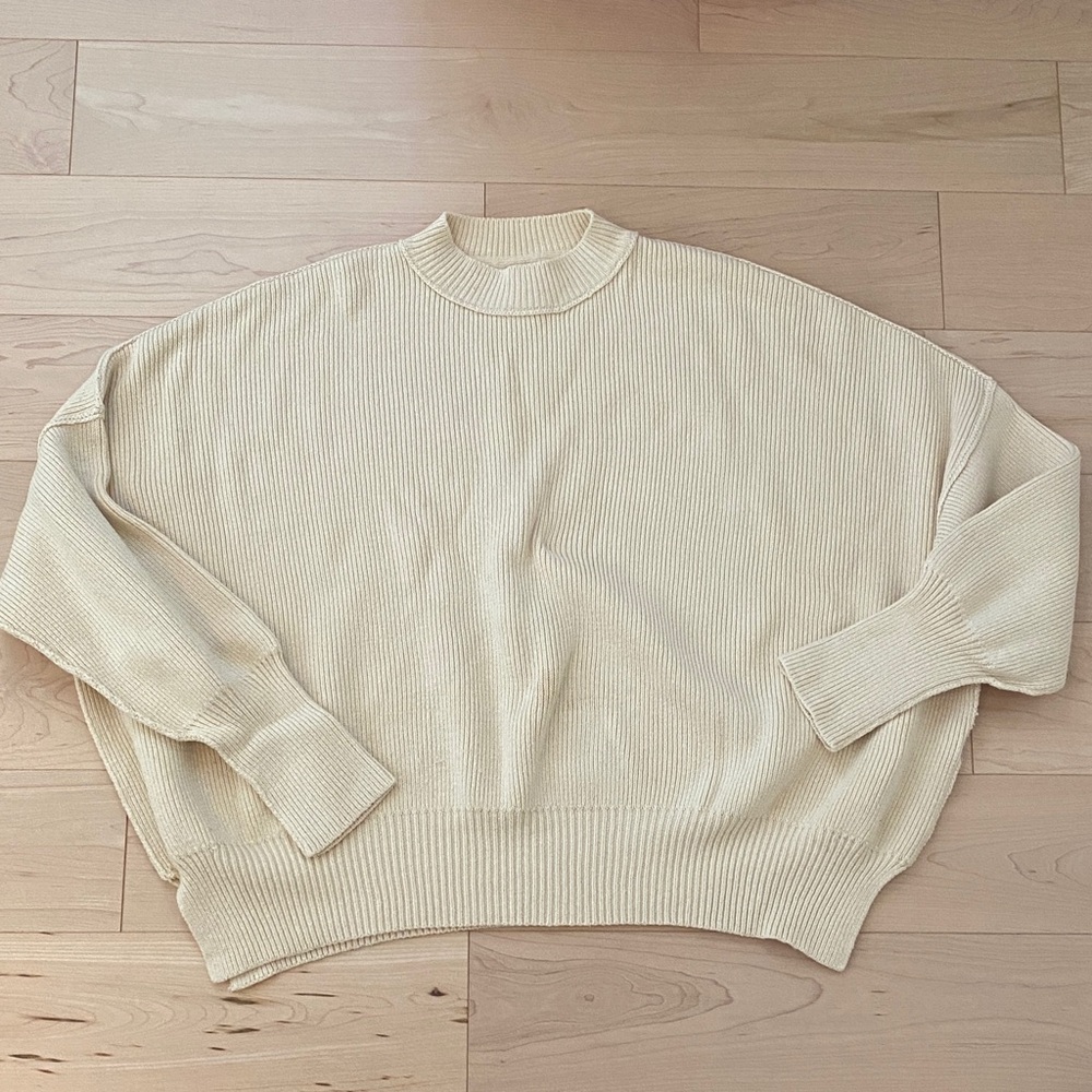 Free People Cream Ribbed Turtleneck Sweater Sz XS
